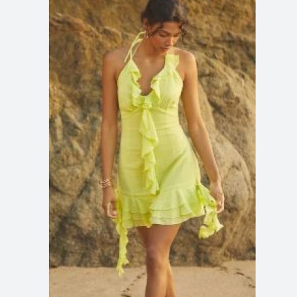 Anthropologie-Charlie Holiday The Zephyr mini dress Size 8. Halter top, ruffles - Picture 2 of 11